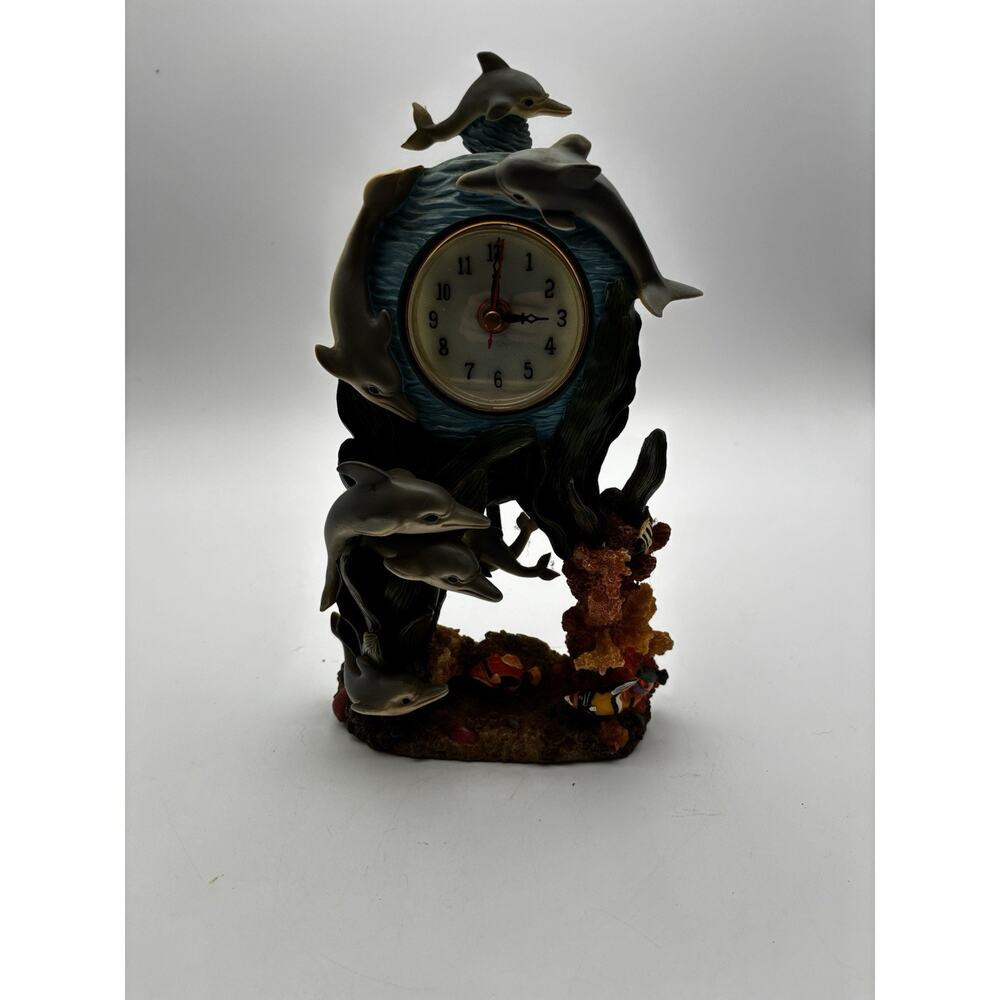 Dolphin Ocean Scene Pendulum Clock Nautical Beach Decor Coral Fish Quartz - Picture 7 of 8